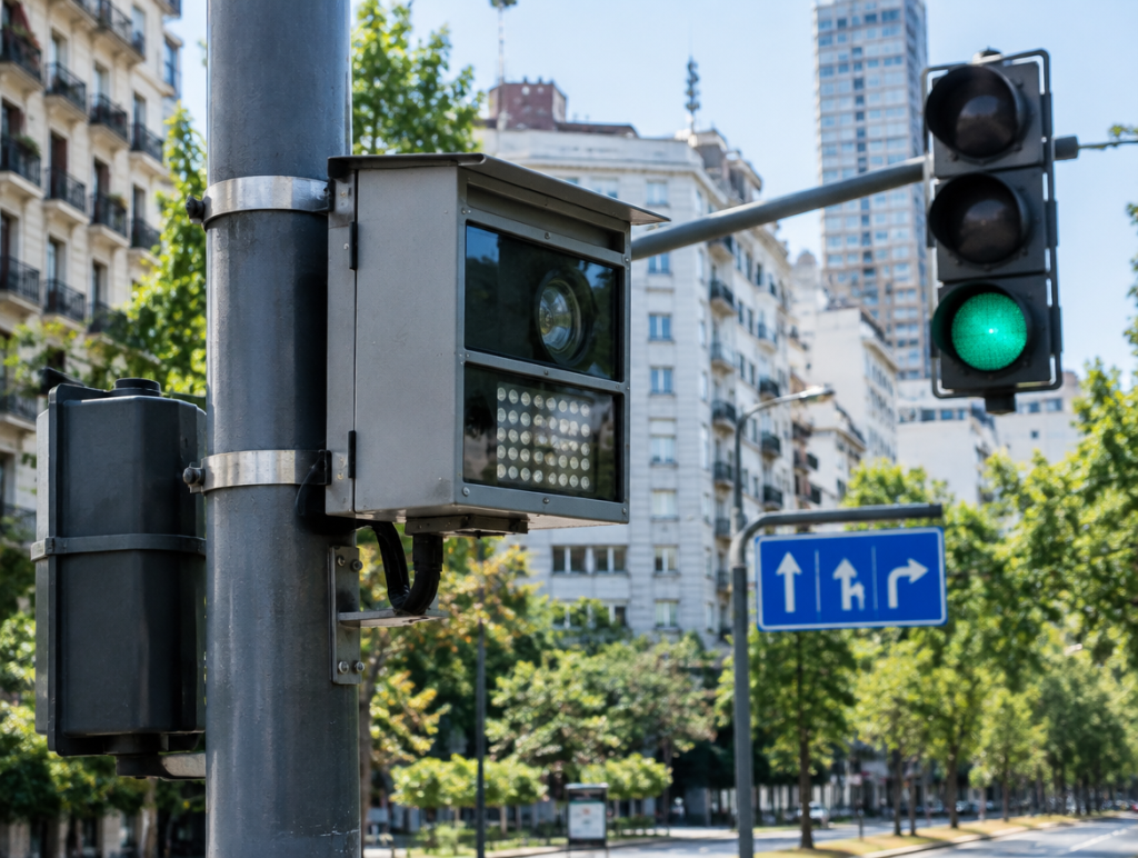 Cámara de radar de tránsito en un semáforo de la Ciudad de Buenos Aires