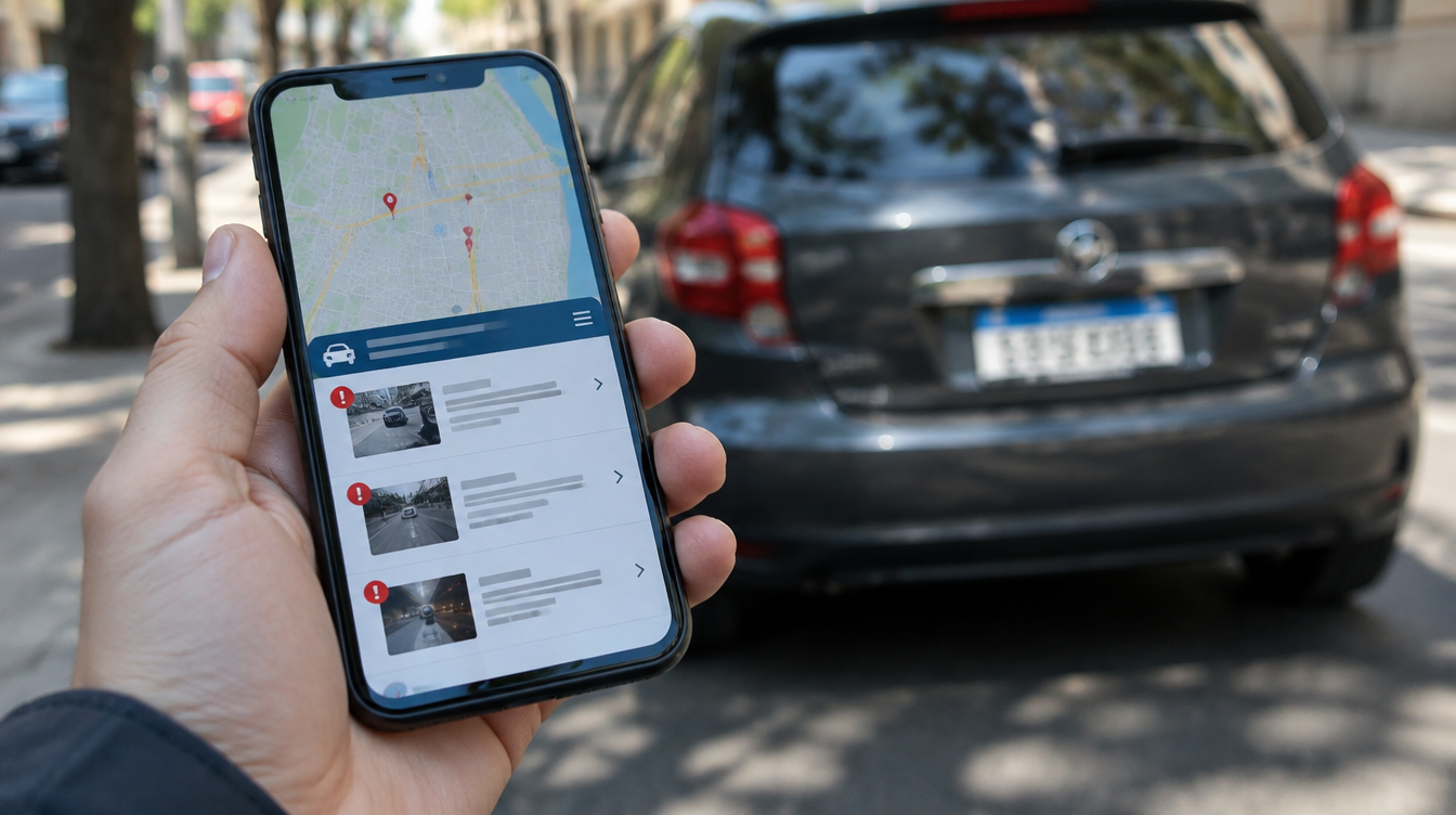 Persona consultando multas de tránsito por patente en un celular en la Provincia de Buenos Aires