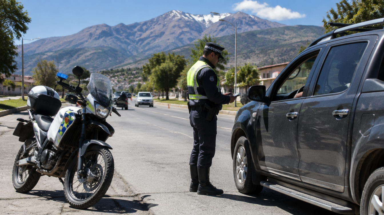 Oficial de tránsito realizando un control vial de rutina en Salta