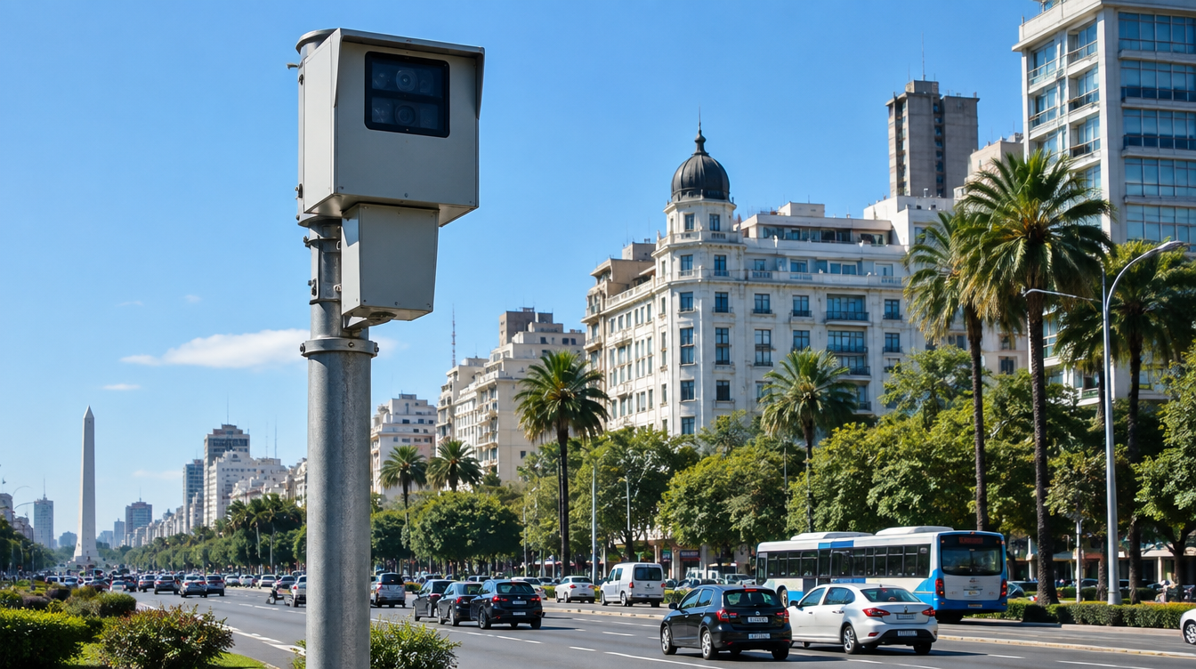 Radar de velocidad fijo en una avenida de la Ciudad de Buenos Aires