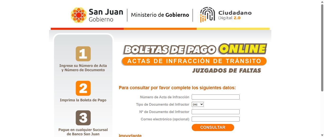 Página oficial para consultar multas de tránsito en San Juan